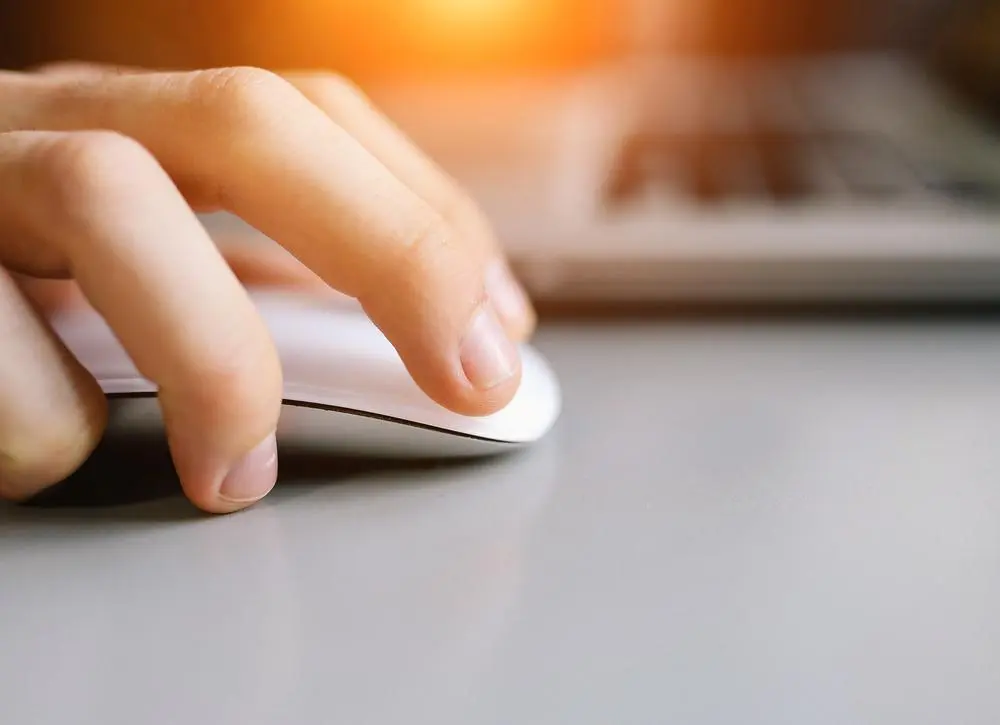 closeup of hand holding mouse